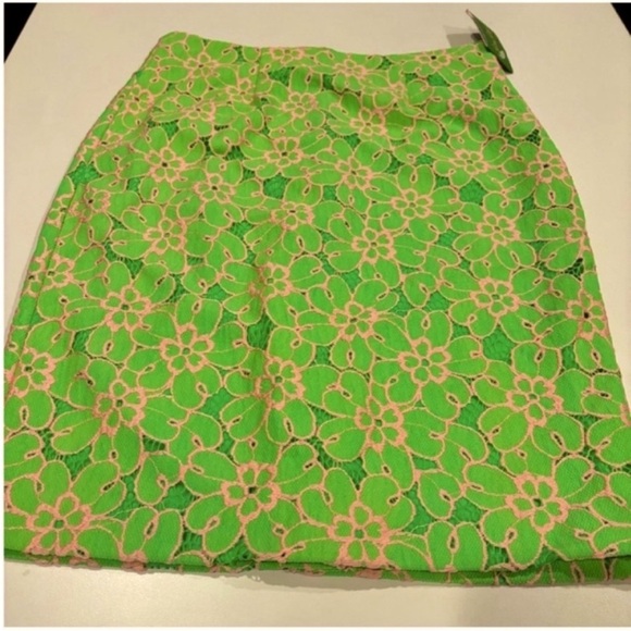 Lilly Pulitzer NEW Hyacinth Skirt pink green pique lace above the knee womens 2